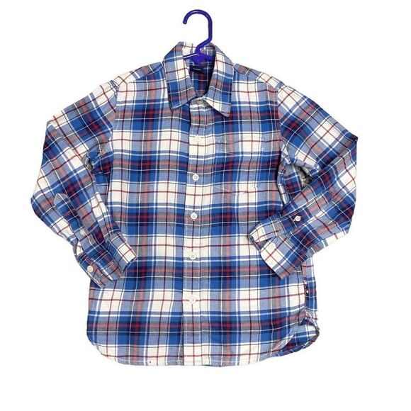 Gap Kids Blue & Red Plaid Button Down Long Sleeve Shirt Size Small - Picture 1 of 5